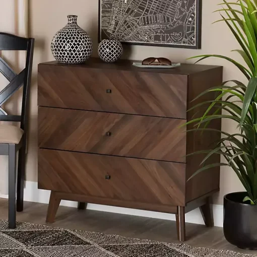 Sabrina Walnut Wood 3-Drawer Chest