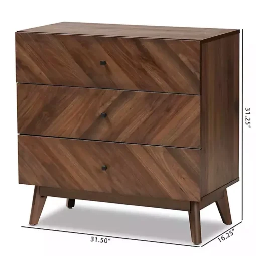 Sabrina Walnut Wood 3-Drawer Chest