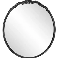 Satin Black Ornate Round Wall Mirror