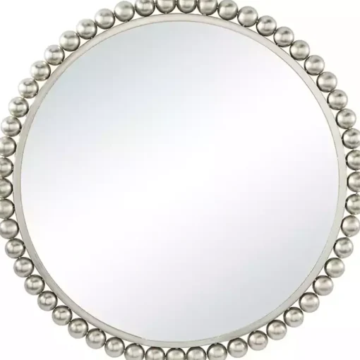 Silver Metal Round Beaded Frame Wall Mirror