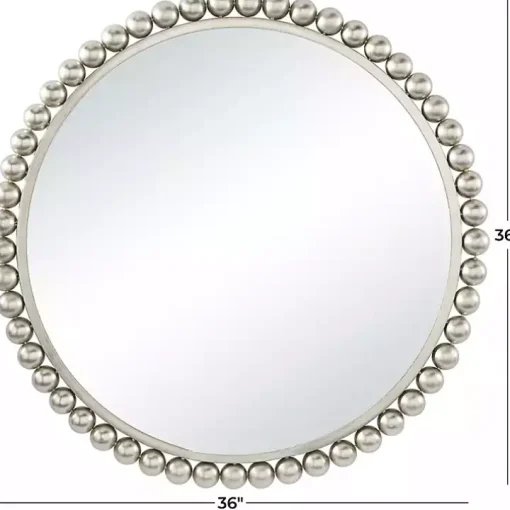 Silver Metal Round Beaded Frame Wall Mirror