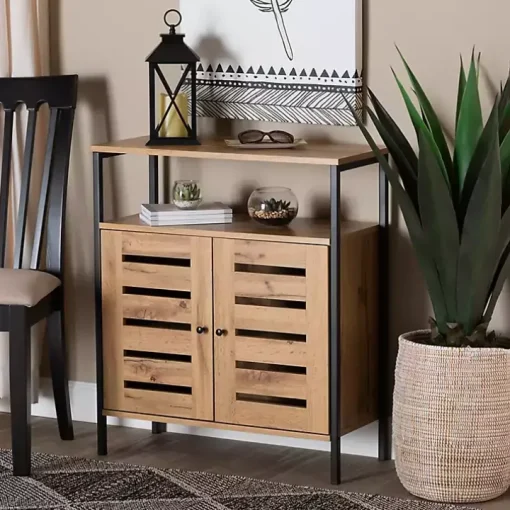 Slatted Oak Wood Cabinet