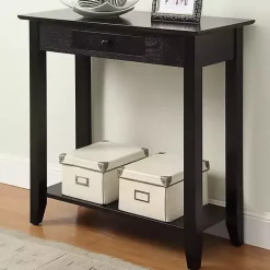 Slim Black Single Drawer Console Table