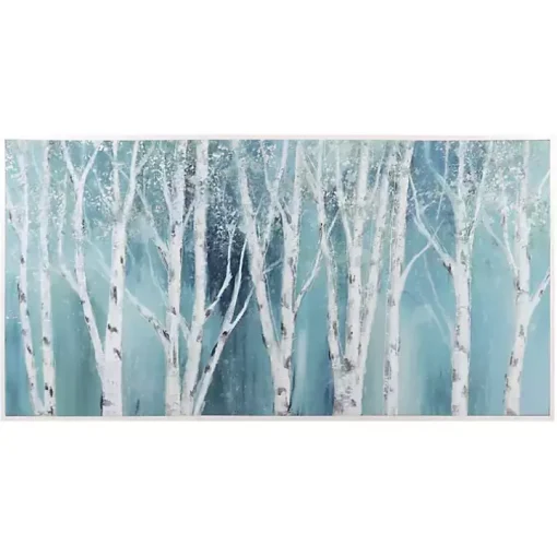 Soft Birch on Blue Framed Canvas Art Print by Nan