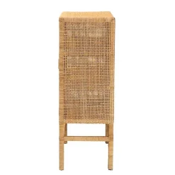 Tan Woven Rattan and Wood Cabinet