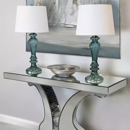 Turquoise Glass Table Lamps, Set of 2