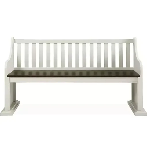 Two-Tone Dark Oak and Ivory High Back Wooden Bench
