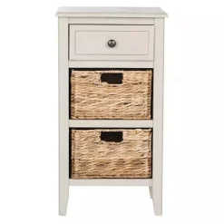 Vintage Gray Wood Baskets Everly Accent Table