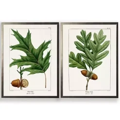 Vintage Oak Leaves Framed Art Prints, Set of 2