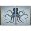 Vintage Split Octopus Framed Art Prints, Set of 2