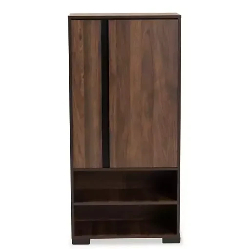Walnut Brown Asymmetrical Shoe Storage Cabinet