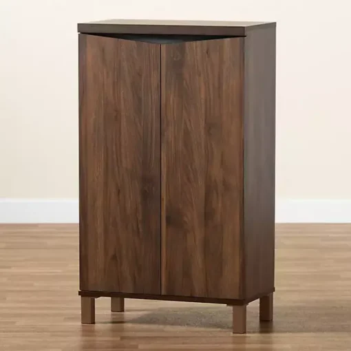 Walnut Brown Slim Shoe Storage Cabinet