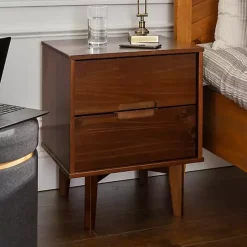 Walnut Mid-Century Modern 2-Drawer Nightstand