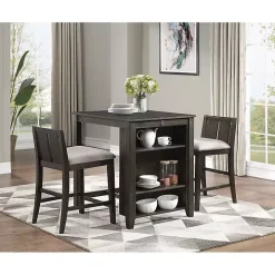 Walnut USB Counter Table and Stools, Set of 3