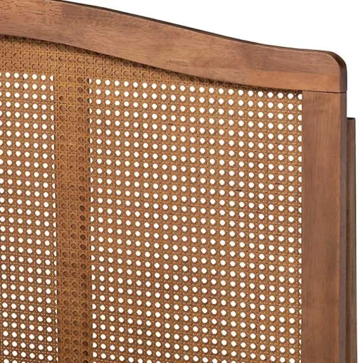 Walnut Wood and Rattan King Bed Frame