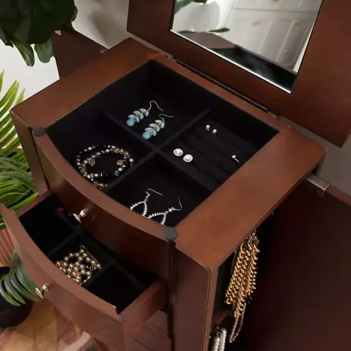 Walnut Wood 6-Drawer Maddie Jewelry Armoire