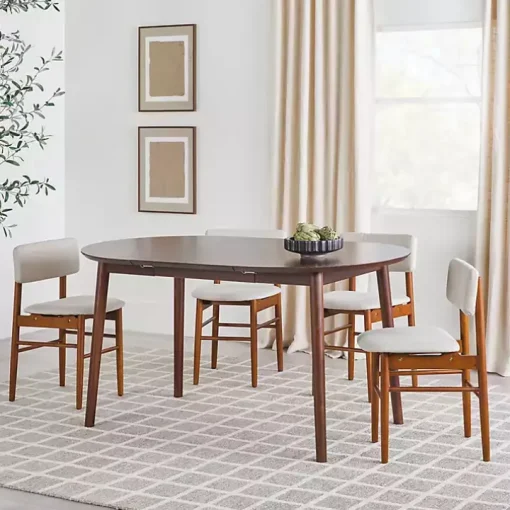 Walnut Wood Oval Dining Table with Leaf