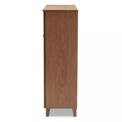 Walnut Wood 11-Shelf Paneled Shoe Cabinet