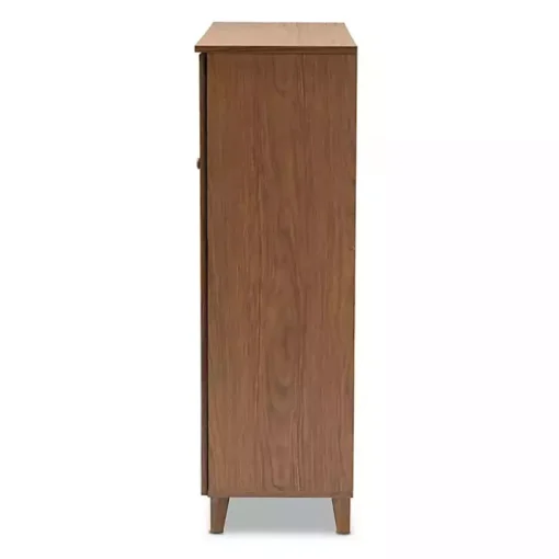 Walnut Wood 11-Shelf Paneled Shoe Cabinet