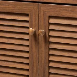 Walnut Wood 11-Shelf Paneled Shoe Cabinet