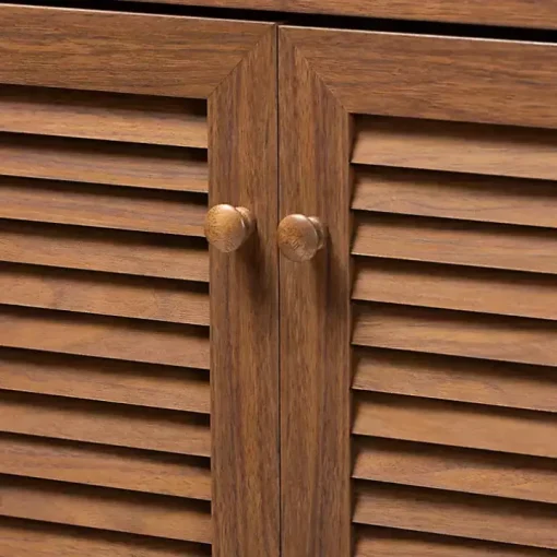 Walnut Wood 11-Shelf Paneled Shoe Cabinet