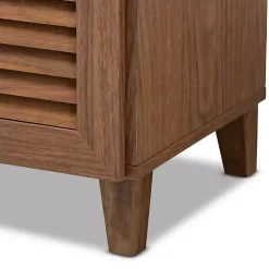 Walnut Wood 11-Shelf Paneled Shoe Cabinet