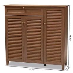 Walnut Wood 11-Shelf Paneled Shoe Cabinet