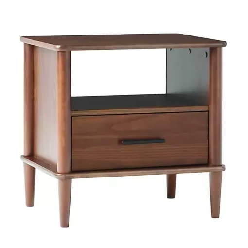 Walnut Wood Spindle Leg Nightstand
