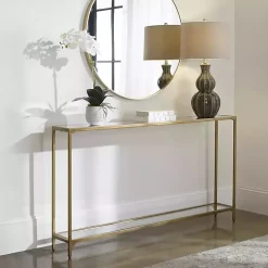 Warm Golden Mirrored Top Console Table
