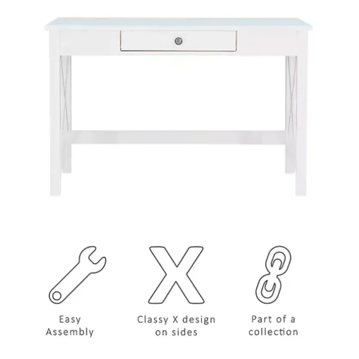 White Antique Pine X Frame Desk