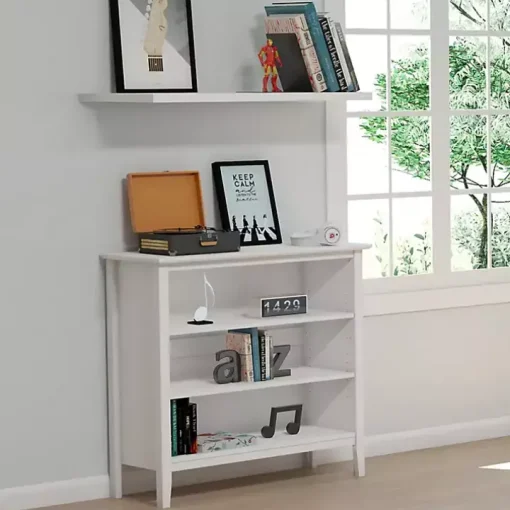 White Brazilian Pine Wood Short Bookshelf