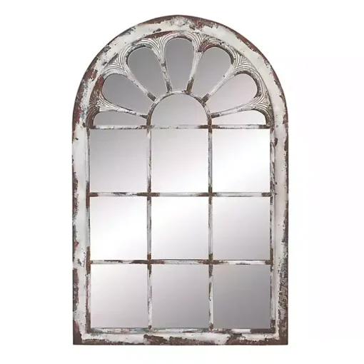 White Brown Rustic Window Iron Frame Wall Mirror