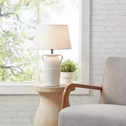 White Ceramic Table Lamp with Handles
