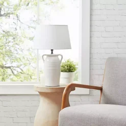 White Ceramic Table Lamp with Handles