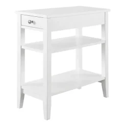 White Double Shelf Wood Accent Table