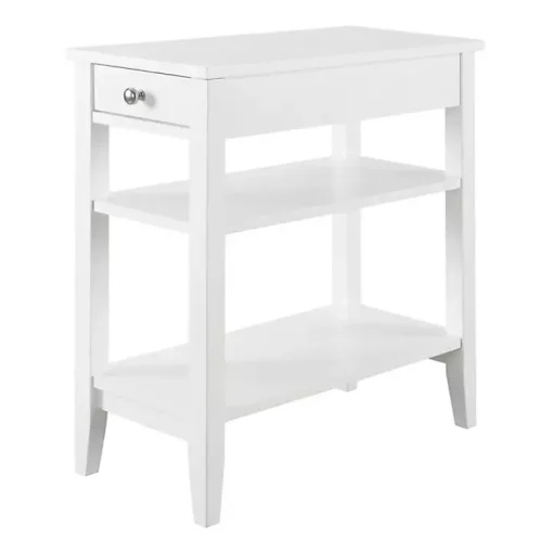 White Double Shelf Wood Accent Table