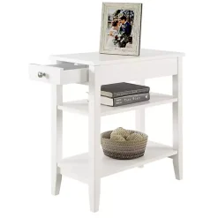 White Double Shelf Wood Accent Table