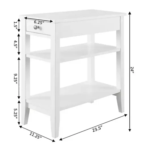 White Double Shelf Wood Accent Table