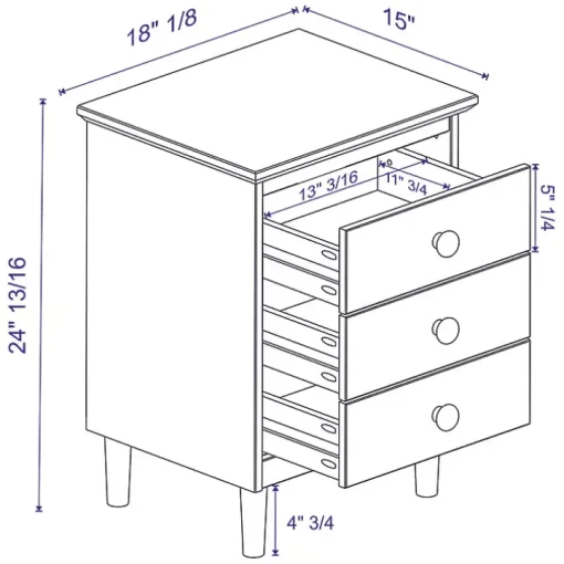 White 3-Drawer Wood Nightstand
