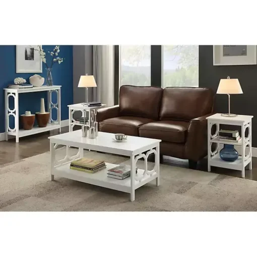 White Octagon 2-Shelf Accent Table