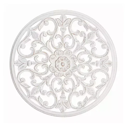 White Round Medallion Wood Plaque