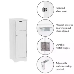 White Slim Single Door Cabinet with Drawer