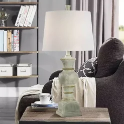 White Textured Spindle Table Lamp