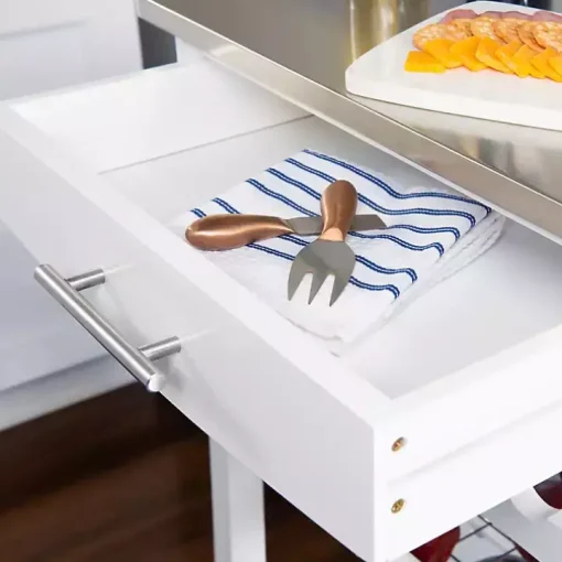 White Wood and Stainless Steel Kitchen Cart