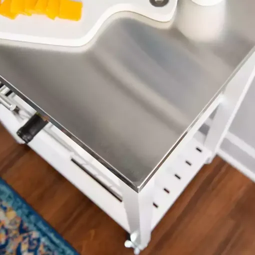 White Wood and Stainless Steel Kitchen Cart
