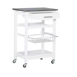 White Wood and Stainless Steel Kitchen Cart
