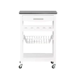 White Wood and Stainless Steel Kitchen Cart
