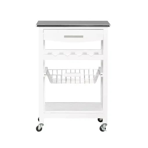 White Wood and Stainless Steel Kitchen Cart