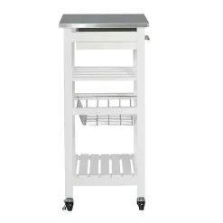 White Wood and Stainless Steel Kitchen Cart