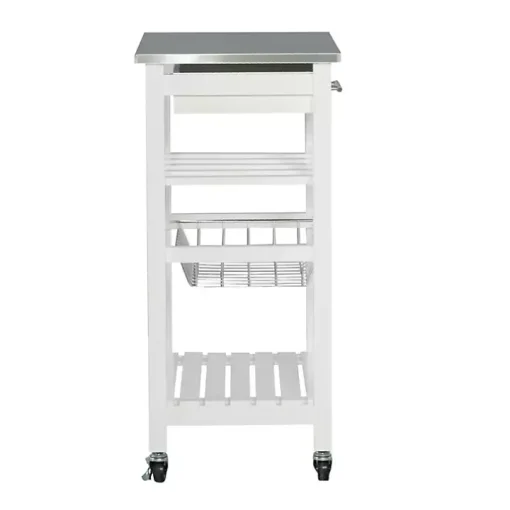 White Wood and Stainless Steel Kitchen Cart